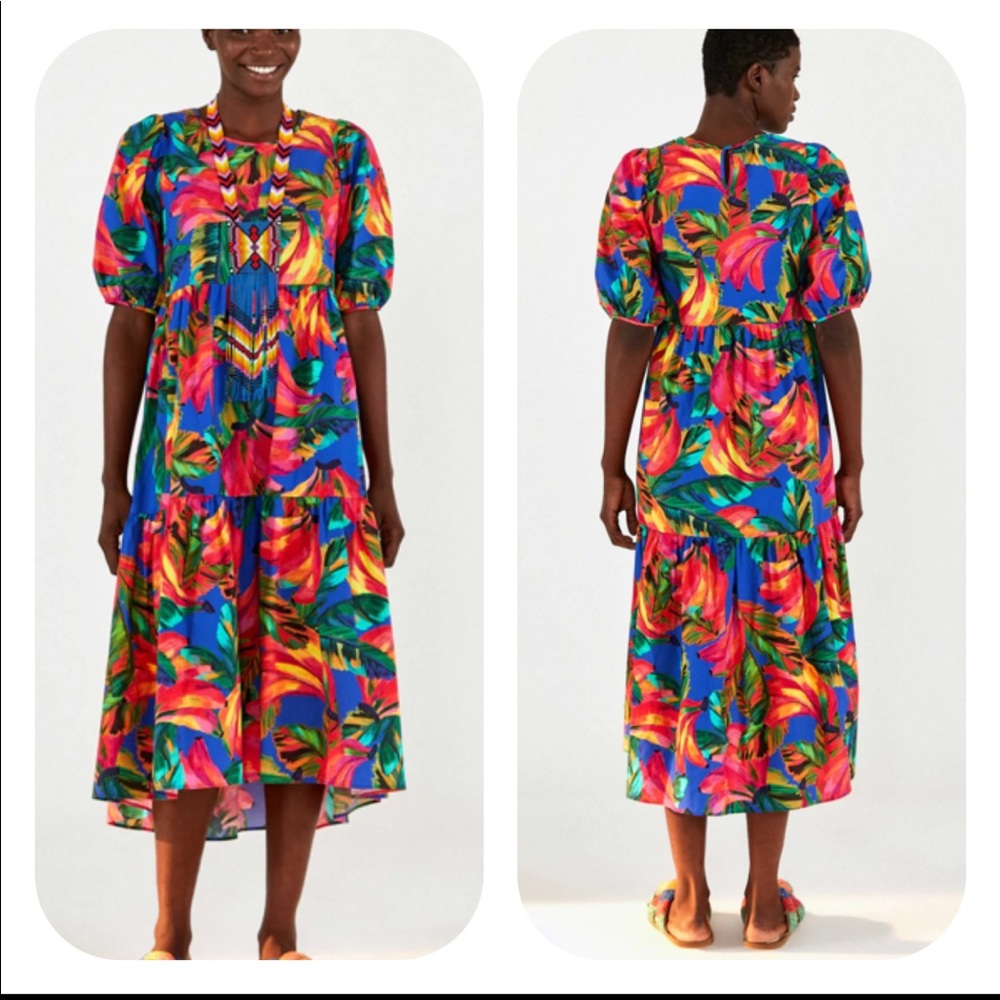 Farm Rio Bananamix Puff Sleeve Midi Dress